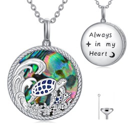 WINNICACA Cremation Jewelry for Ashes for Women Sterling Silver Sea Turtle Urn Necklace for Ashes with Heart Crystal Keepsake Memorial Urn Jewelry Turtle Jewelry for Human Ashes of Loved Ones