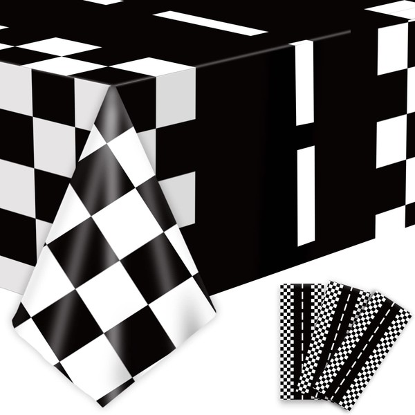 3pcs Checkered Race Car Birthday Party Supplies Disposable Two Fast Birthday Tablecloths Decorations Plastic Black and White Checkered Race Flag Table Cover Favors for Two Fast Birthday Baby Shower