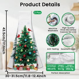 CUTHOLLOW Christmas Tree Hanging Kitchen Towels with Loop, Set of 2 - Soft & Super Absorbent Microfiber Decorative Hanging Dish & Hand Towel, Tea, Coffee Towel for Kitchen Bathroom Oven Handle