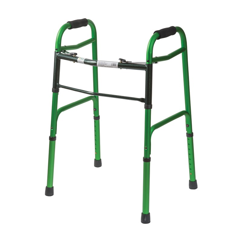 DMI Lightweight Aluminum Folding Walker with Easy Two Button Release,