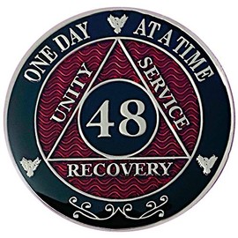 Simply Minimal 48 Year AA Silver Color Plated-Medallion, Alcoholics Anonymous Chip, AA Coin (AA Red 48 Year Coin)