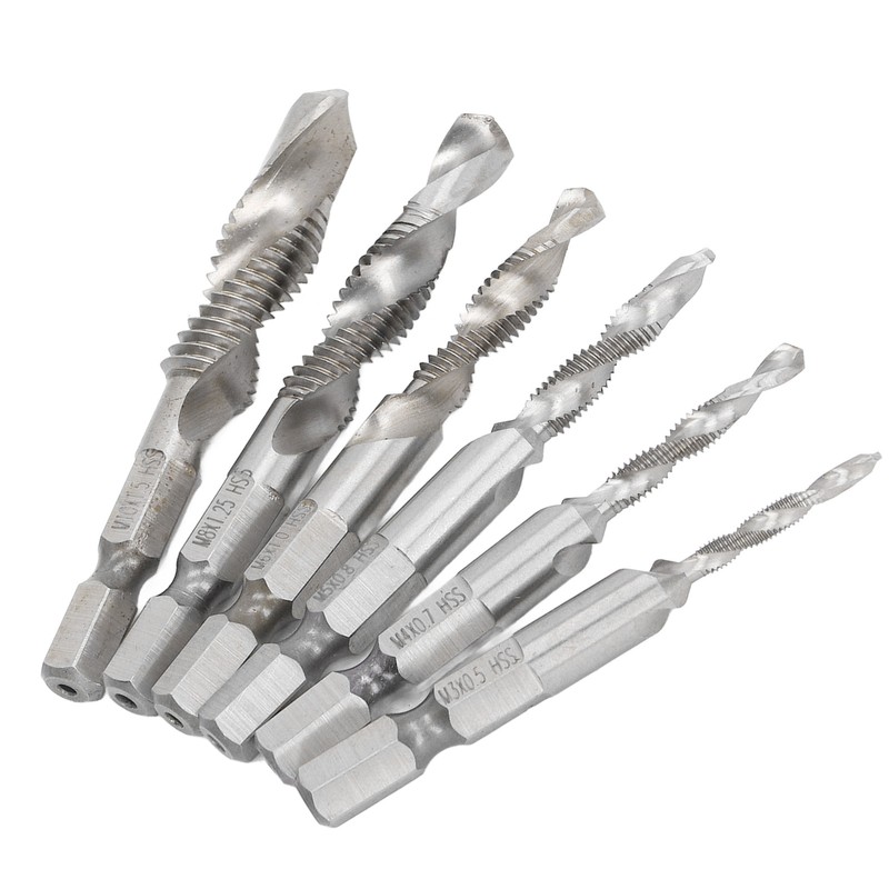 6PCS Hex Shank Combination Drill Tap 3 in 1 HSS