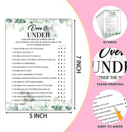 Bridal Shower Game Set - Over Or Under Party Cards for Wedding - Greenery Wedding Party Favor Decor - Tropical Jungle Engagement/Bachelorette Party Games Supplies & Activities - 30 Game Cards(B04)