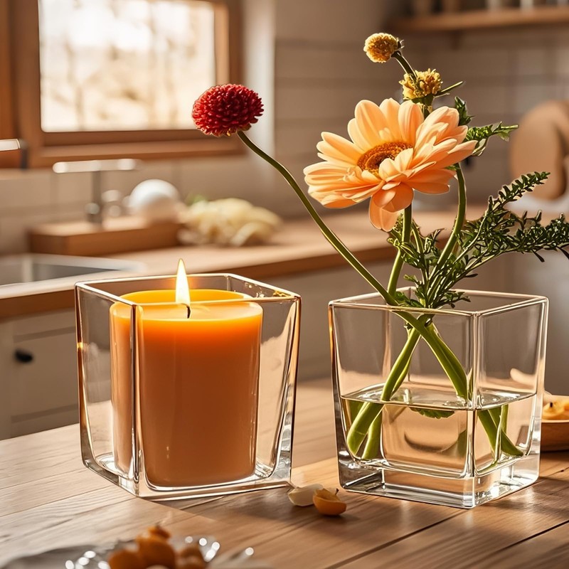 CONNOO 6 Pack Square Glass Vase 5" x 5" x