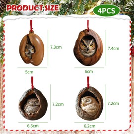 Pack of 4 Christmas Acrylic Animal Decoration Christmas Tree Decoration, 2D Pendant Owl Christmas Tree Pendant, Christmas Decoration for Living Room, Bedroom, Animal Christmas Ornament