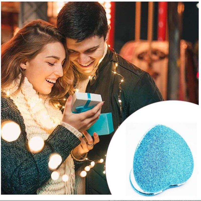 Mpowtech Cute Heart Shaped Compact Mirror for Purse,Blue Travel Mirror