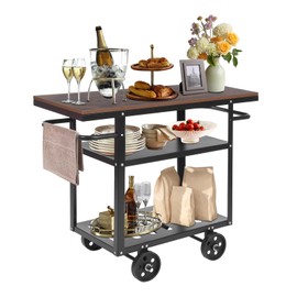 Cbhfmljd 3 Tier Rolling Bar Cart, Industrial Mobile Serving Cart Vintage Bar Cart Kitchen Storage Utility Cart Trolley Coffee Cart Tea Cart Floor Standing for Kitchen Bar Office Coffee House
