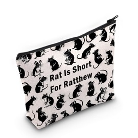 JXGZSO Funny Rat Cosmetic Bag Rat Lover Gift Ironic Saying Rat Is Short For Ratthew Makeup Bag Gifts For Pet Rats Mouse Merch, Rat Is Short For Ratthew