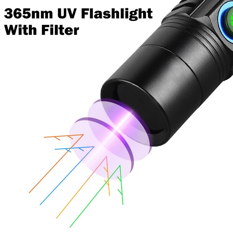 I0DO 365nm Shortwave Uv Light for Minerals Rock Hunting Black