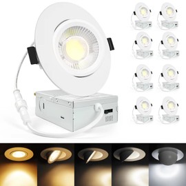 4 Inch Gimbal Led Recessed Light, 2700K/3000K/3500K/4000K/5000K Dimmable Retrofit Eyeball Can Light with Jbox 12W, Waterproof Recessed Lighting for Shower, Recessed Ceiling LED Lights.(8 Pack) ﻿