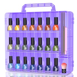 Portable Nail Polish Organizer, Clear Double Side Nail Polish Holder,Gel Nail Storage for 48 Bottles with 6 Adjustable Dividers in Each Side Space Saver, Purple