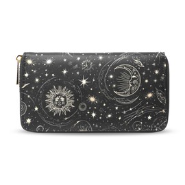 RYQAO Womens Wallet PU Leather Long Purse Credit Card Clutch with Zipper Coin Purse, Sun Moon, One Size, Casual