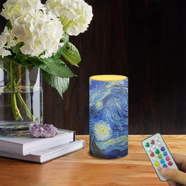 Poceacles Flickering Flameless Candles with Multi Color Remote and Timer Starry Night Print Realistic LED Pillar Candles Battery Candles for Festive Wedding Party Home Decor