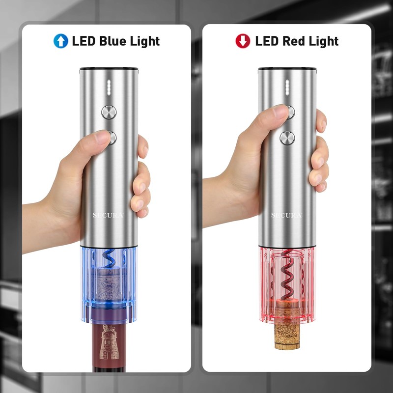 Secura Stainless Steel Electric Wine Opener, Rechargeable Automatic Home Wine
