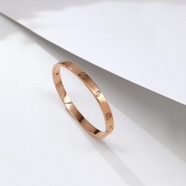 GILIEYER Gold Plated Love Friendship Bracelet, Stainless Steel Cubic Zirconia Bracelet Bangle Cuff Dainty Clover Bracelets for Women Girls (19, Cross without Zircon-Rose Gold)