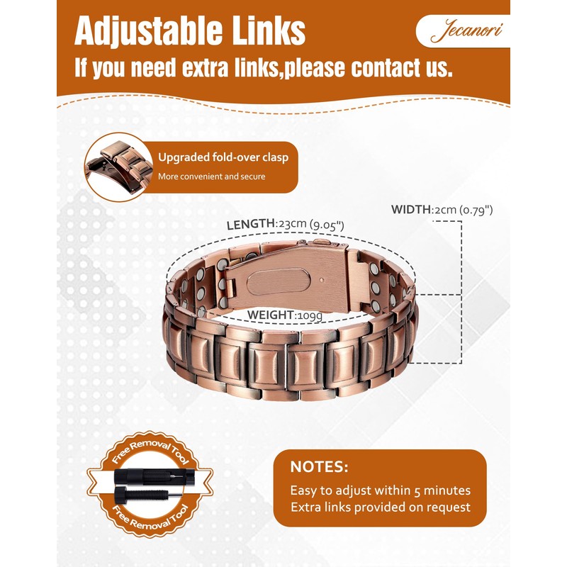 Jecanori 3X Strength Copper Bracelets for Men, Magnetic Bracelets for