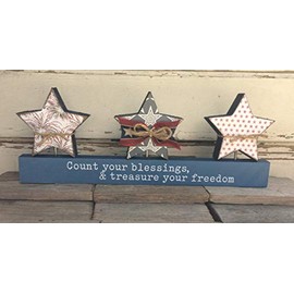 AGD Patriotic Decor - Count Blessings Treasure Your Freedom Star Chunky Wood