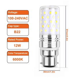 Sauglae LED Corn Bulbs, B22 Bayonet Cap, 12W, 1450Lm, 6000K Daylight White, Not Dimmable, Pack of 4