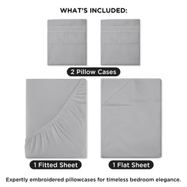 ROYALE LINENS 4 Piece Full Sheets Set - Soft Brushed 1800 Microfiber Bedding - 1 Fitted and 1 Flat Sheet, 2 Pillow Cases - Wrinkle Free & Fade Resistant - Hotel Luxury Bed Sheets Set (Silver, Full)