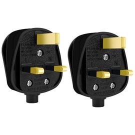 UK Plug 13 Amp Plug UK, Plugs 3 Pin Electric Plugs UK 250V,13A Fused Mains, with Cord Grip Rewireable Socket,Black 2 Pack