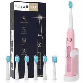 Fairywill Ultrasonic Electric Toothbrush USB Rechargeable 6 Duponts Brush Heads