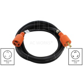 AC WORKS [L520PR] 12/3 3-Prong NEMA L5-20 20Amp 125Volt Generator Rubber Locking Extension Cord (10FT)