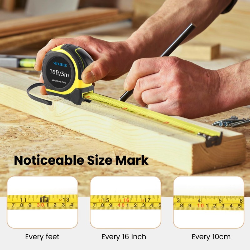 VENUSTEK Retractable Tape Measure 8m 26Ft,Professional Measuring Tape with Metal
