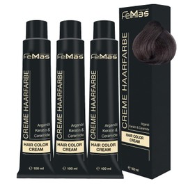 FemMas Hair Colour, Professional Cream Hair Colour with Argan Oil, Keratin & Ceramides, as Permanent Hair Colouring or Tint for Radiant, Durable Colour Results, 3x Dark Blonde Ash 6.1, 100 ml