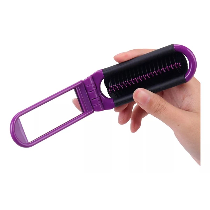 Maíz Mini Cepillo Cabello + Espejo Plegable Portatil Bolsillo