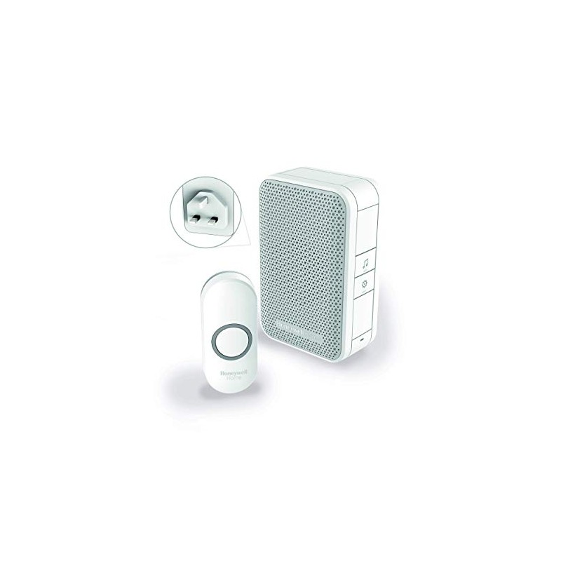 Honeywell DC311NBS Wireless Plug-in Doorbell with 1 Push Button, White,