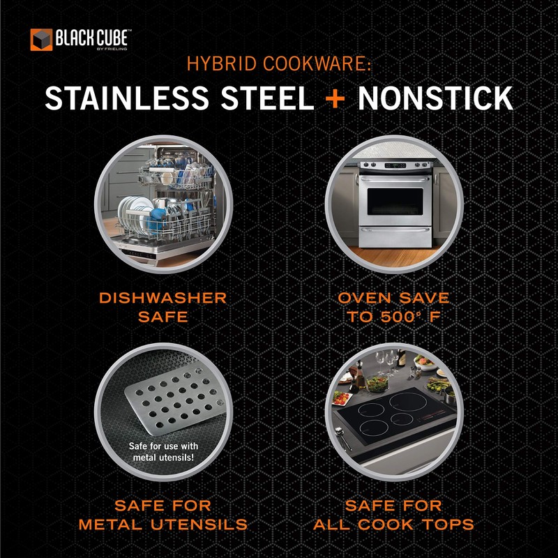 Black Cube Hybrid Stainless/Nonstick Cookware Chef's Pan, 9.5-Inch