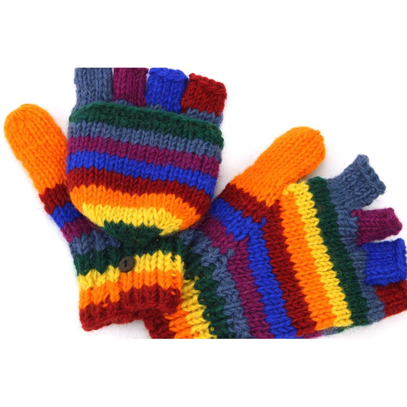 LOUDelephant Chunky Wool Knit Fingerless Shooter Gloves - Stripe -