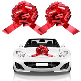 2 Sets Car Bows 16 Inch Giant Bows Bright Red Car Gift Bow for Grand Gift Decor Festival Gifts Wedding Car Decor Christmas Presents Ball New Houses