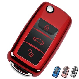 Cacacar - Funda para llave VW Volkswagen, carcasa de TPU suave de alta calidad, protección completa para VW Jetta Golf Polo MK6 Passat Tiguan Beetle (rojo)
