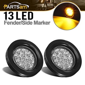 Partsam 2 Pcs Clear Lens Amber LED 2.5" Round Clearance Side Marker Kits with Light, Grommet and Wire Pigtail Truck Trailer RV