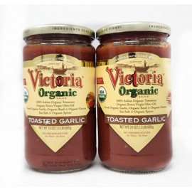 2 Pack of Victoria Organic Pasta and Tomato Sauce 24oz Jars Ingredients come first, no water, paste or preservatives (Toasted Garlic)