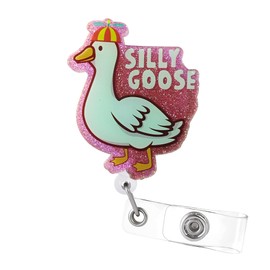 Funny Silly Goose Badge Reel - Cute Badge Clip Holder with Alligator ID Clip for Student Nurse Name Tag Card Pink Badge Holder for Doctor Nursing Teacher Assistant Staff Volunteer Office Work