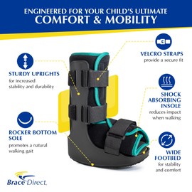 Brace Direct Pediatric Walking Boot – Kids Fracture Boot for Foot Injuries, Ankle Sprains & Post-Op Recovery, Pink (Large, US Kids 11.5K–1.5)