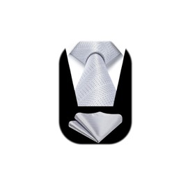 HISDERN Ties for Men Wedding Tie with Pocket Square Set Classic Tie Men's Formal Elegant Business Tie Party, silver grey