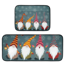 2 Pieces Kitchen Rug Set,Christmas Gnomes and SnowflakesKitchen Mat Non Slip Washable Hallway Runner Decor for Kitchen Floor Mat