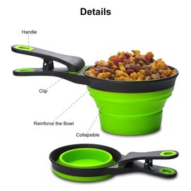 TOP STAR 3 in 1 Pets Silicon Collapsible Measuring Cups,for Pets Dogs,Cats Food Water Scoop,Bag Clip (1CUP Capacity, 237ml)