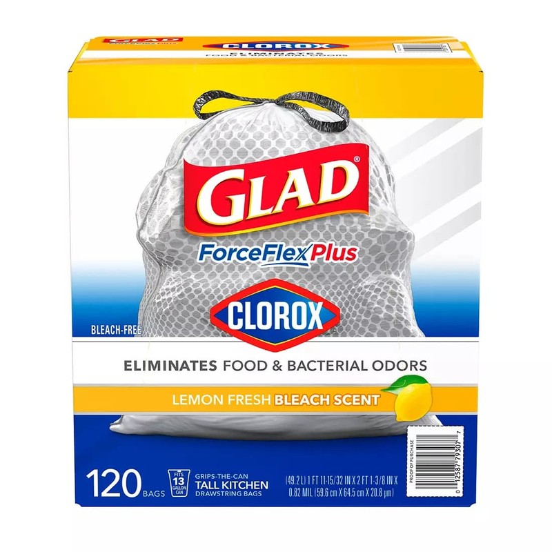 Glad ForceFlex Plus Tall Kitchen Trash Bags With Clorox, Lemon