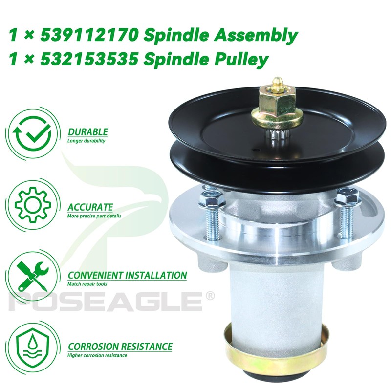 POSEAGLE Pre-Greased 539112170 Spindle Assembly with 532153535 Spindle Pulley for