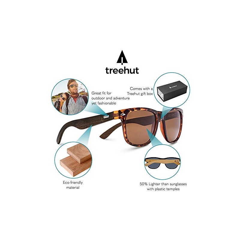 TREEHUT Ebony Stylish Wood Frame Sunglasses (Brown)