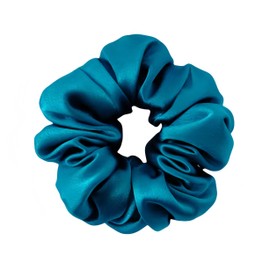 LOHAS Home 100% Nature Silk 19momme Mulberry Silk Elastic Scrunchie Hair Tie, 10mm*3 Pack, Peacock Blue