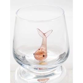 HeguSun 3D Drinking Glass Cup with Cute Animal Figurine Inside, Hand Blown Glass Whale Figure Inside Mug, Stemless Glass for Wine, Water, Milk, Beverages, 12oz(Whale)