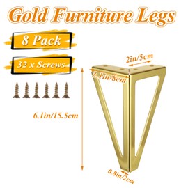 LDHHYH 8 Pack 6 Inch Gold Furniture Legs, Heavy Duty Metal Sofa Legs, Triangle Coffee Table Legs Cabinet Legs, Sofa Legs Replacement Couch Legs for Table, Bed, Cabinet