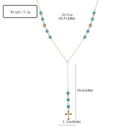 twinkle eye Turquoise Beads Catholic Rosary Necklace Cross Y Necklaces Catholic Round Beads Religious Jesus Crucifix Rosary Chains Luminous Necklace for Women Men