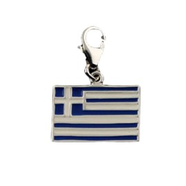 Ancient Greek Sterling Silver Charm - Greek Flag (16mm), Made In Greece