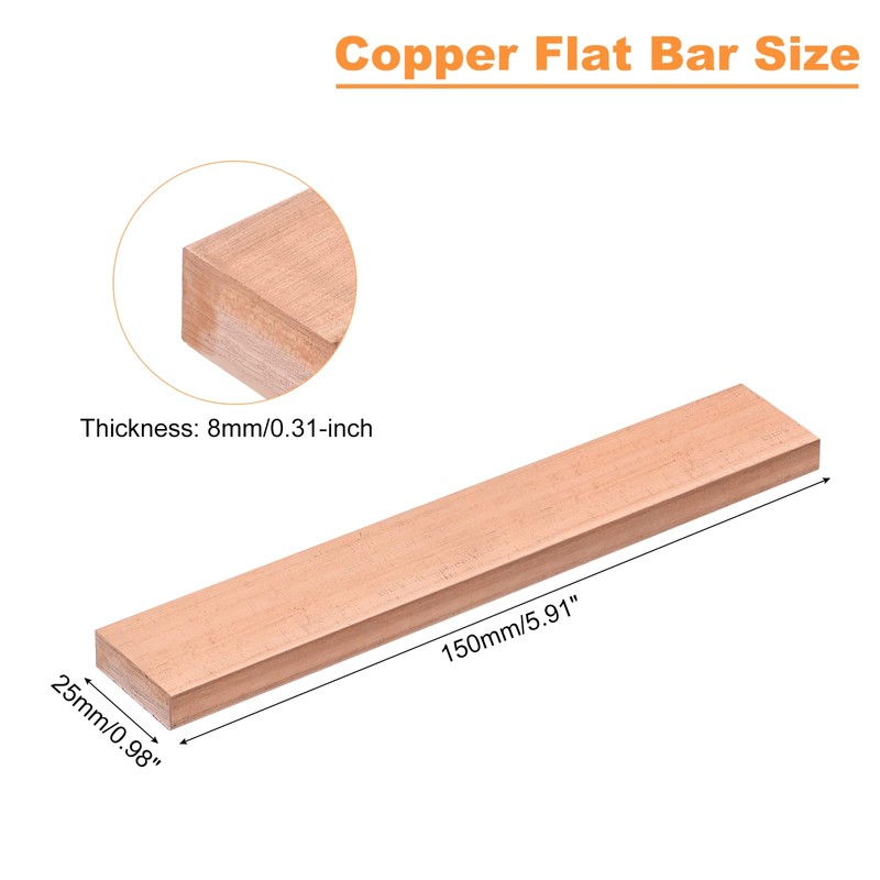 sourcing map Copper Flat Bar, 0.31 Inch Thickness x 0.98